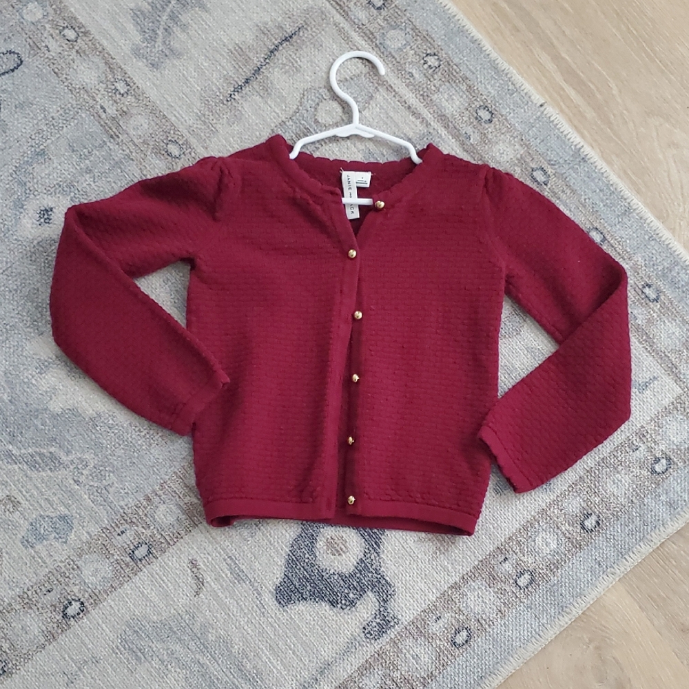 Janie and Jack Girls Library Berry Scalloped Pointelle Cardigan Sweater Sz5